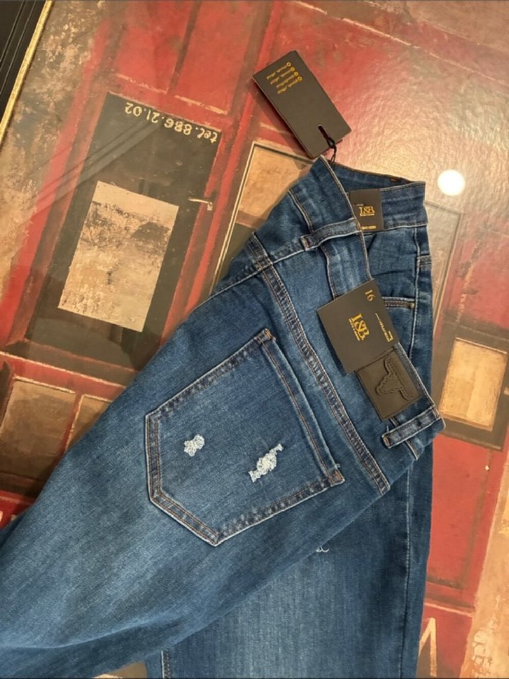 Lucky & Blessed Dark Blue Denim Flare Maxi Jeans plus size - Picture 6 of 8